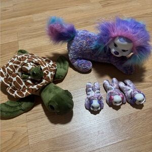 “Puppy Surprise” plush dog with 3 babies and turtle with removable baby turtle